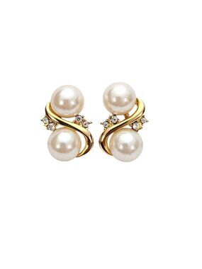 Marvella Faux Pearl, Rhinestone Clip-On S Shape Earrings Signed J561